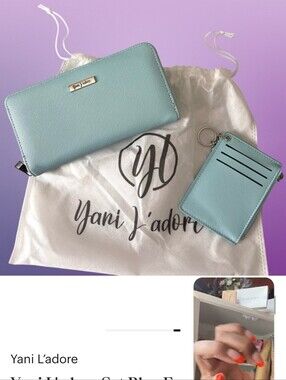 Yani J'adore Light Blue Zip Wallet & Matching Card Case